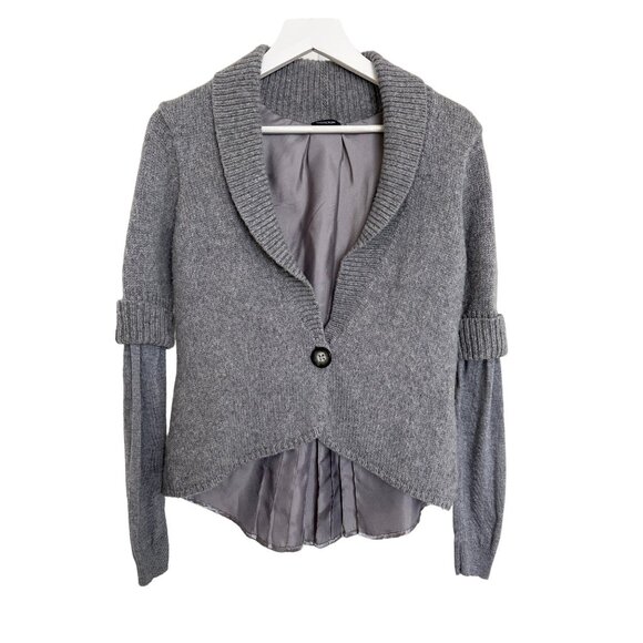 Magaschoni Grey V-Neck Wool Blend Silk Lined Sweater - Picture 1 of 4